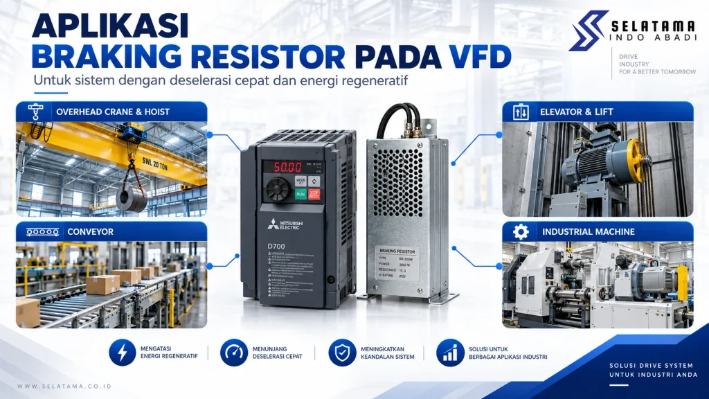 Aplikasi braking resistor VFD pada crane hoist elevator dan conveyor