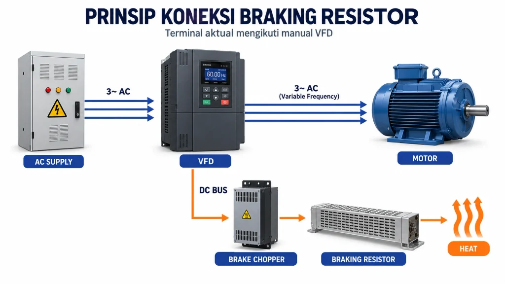 Diagram koneksi VFD brake chopper dan braking resistor