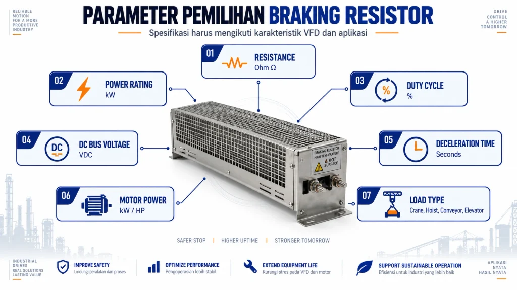 Parameter pemilihan braking resistor untuk VFD